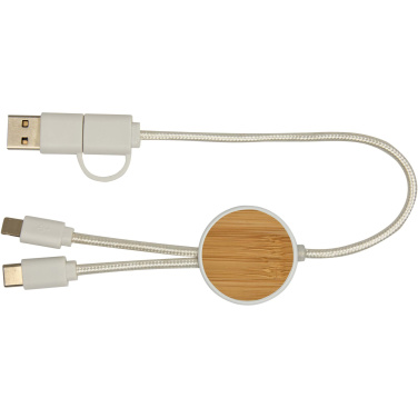 Logo trade business gift photo of: Chechia 5-in-1 recycled plastic 30 cm data sync and 27W fast charge cable with bamboo details
