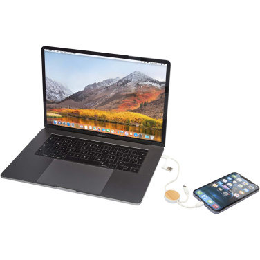 Logo trade promotional items picture of: Chechia 5-in-1 recycled plastic 30 cm data sync and 27W fast charge cable with bamboo details