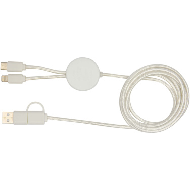 Logotrade advertising product image of: Chechia 5-in-1 recycled plastic 150 cm data sync and 27W fast charge cable with bamboo details