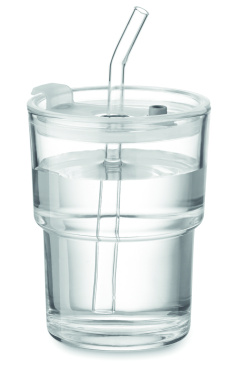 Logotrade corporate gift picture of: Glass tumbler with straw 400ml