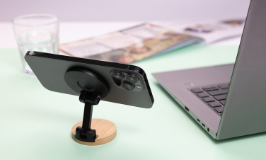 Logo trade promotional merchandise picture of: Magmount RCS recycled plastic and bamboo phone stand