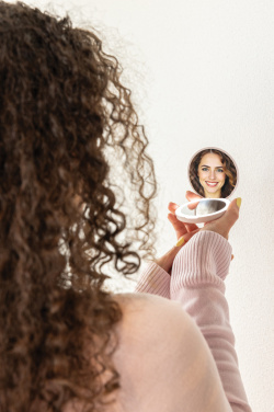 Logo trade promotional merchandise photo of: Lumora RCS recycled plastic LED re-chargeable make-up mirror