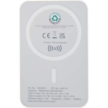 Logotrade business gifts photo of: Acrab 10.000 mAh 15W magnetic wireless power bank with 20W PD - made from recycled plastic