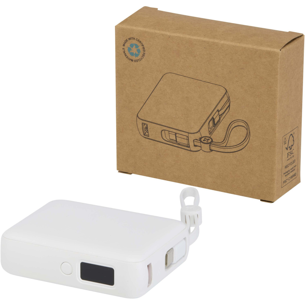 Logo trade promotional gifts image of: Acrux 10.000 mAh 35W tablet power bank with built in Type-C cable - made from recycled plastic