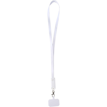 Logo trade promotional merchandise image of: Franz recycled plastic smartphone lanyard with built-in data sync and 65W fast charge 5-in-1 cable