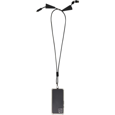 Logo trade promotional merchandise picture of: Funi recycled plastic smartphone lanyard with built-in data sync and 100W fast charge 5-in-1 cable