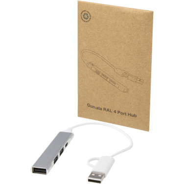 Logo trade promotional gifts image of: Alkaid 4-port recycled aluminium USB-A and Type-C hub with dual input