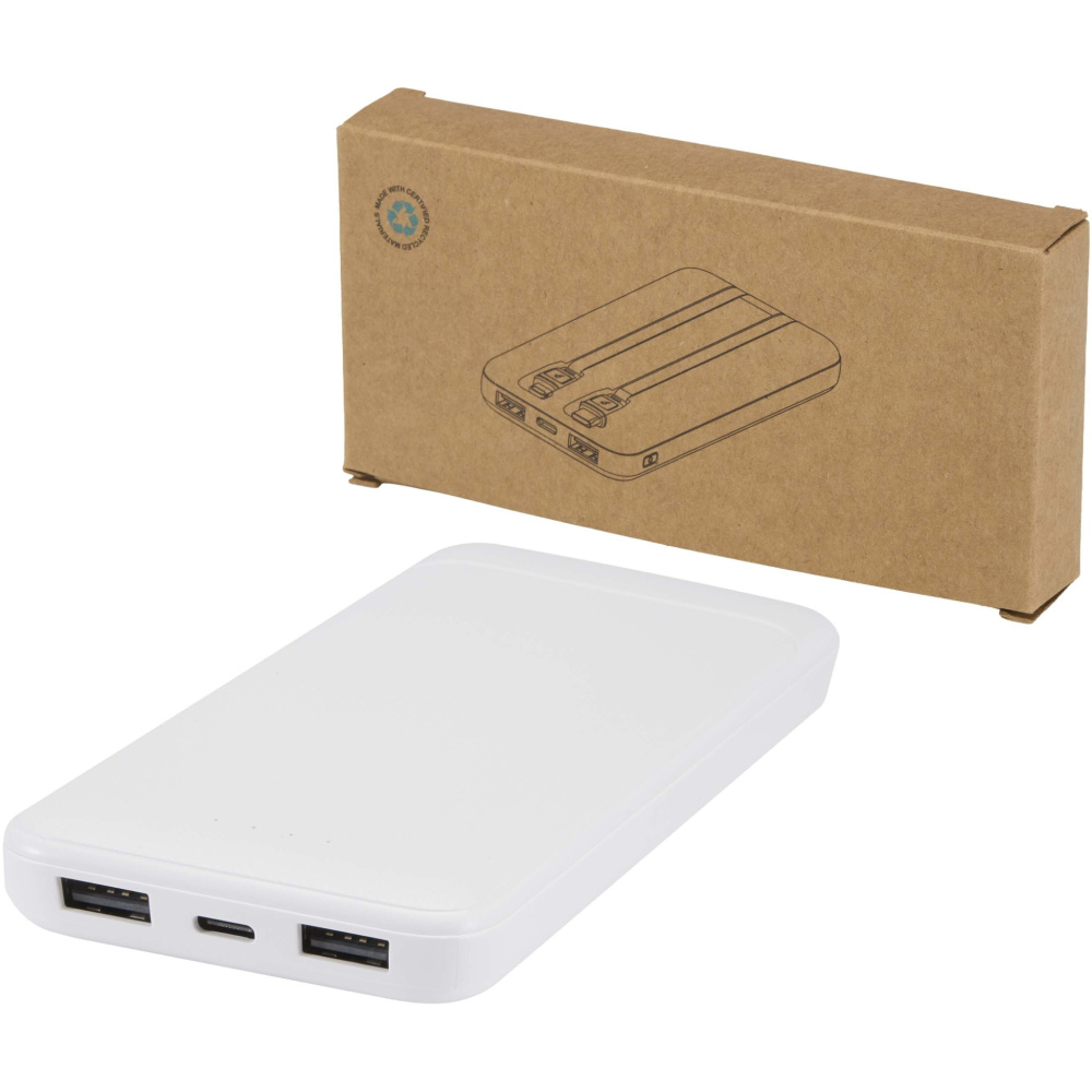 Logo trade corporate gifts picture of: Adhil 10.000 mAh 10W recycled plastic power bank with 2 built-in cables