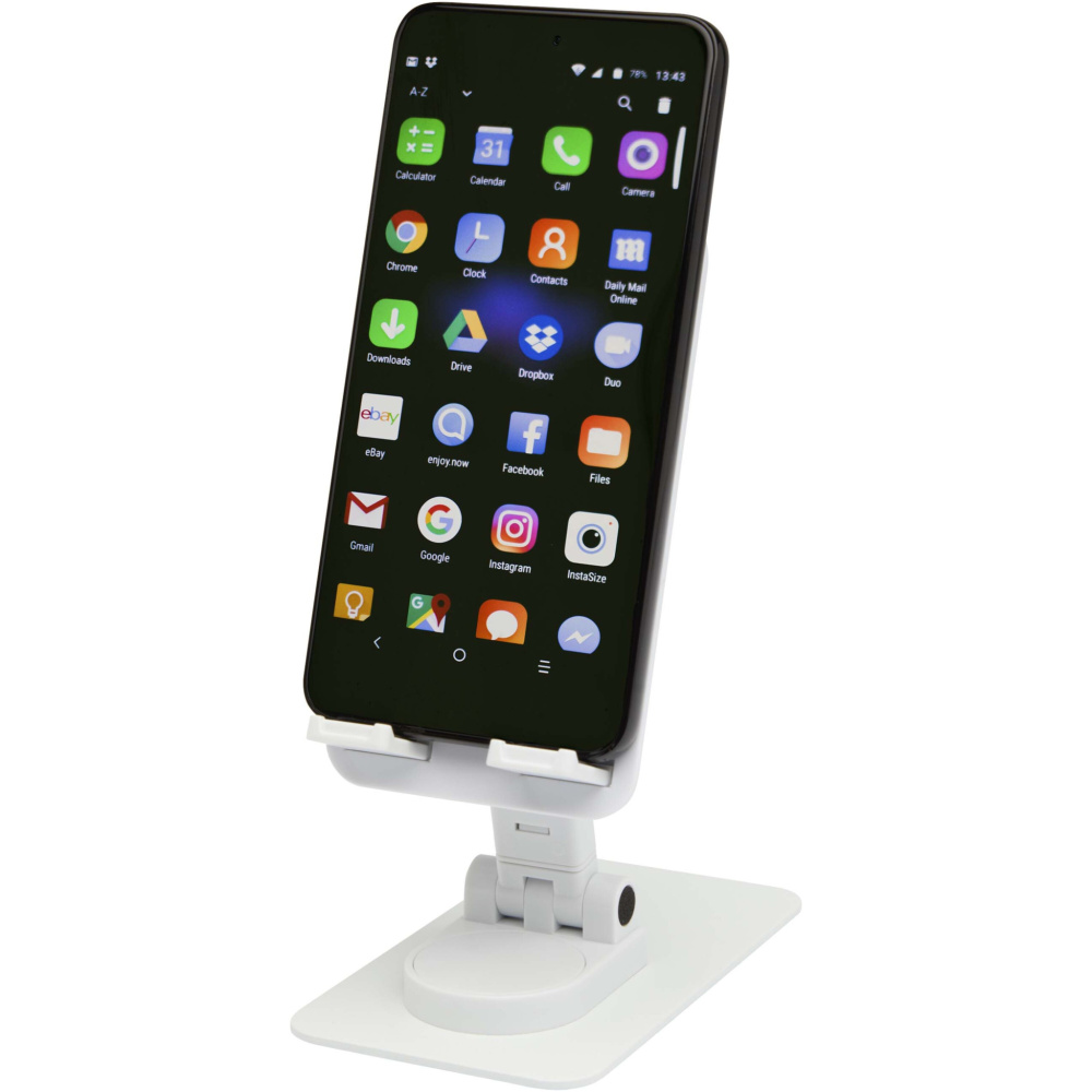 Logo trade promotional merchandise picture of: Alhena recycled plastic foldeable phone holder with metal desk stand