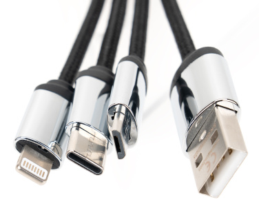 Logotrade promotional products photo of: 4-in-1 cable with elighted logo in a wooden casing