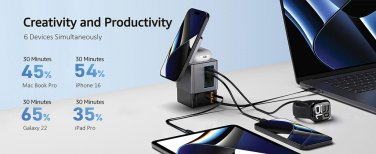 Logo trade promotional gifts picture of: Urban Vitamin Sacramento 105W GAN charger+retractable cables