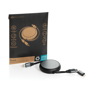 Logotrade advertising products photo of: Terra RCS recycled aluminium retractable 240W 2-in-1 cable