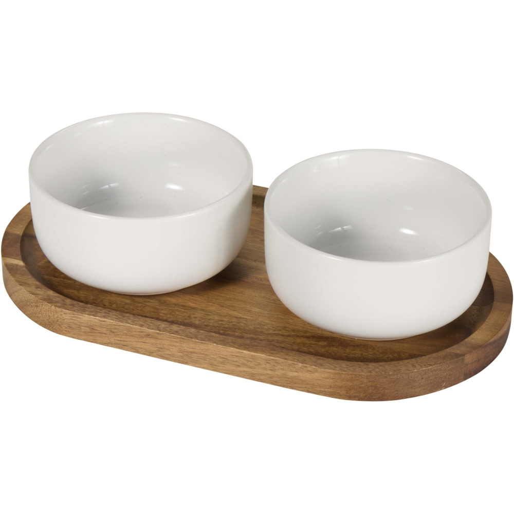 Logo trade business gift photo of: Noa wooden tray and ceramic serving bowls set