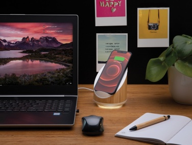 Logo trade meene pilt: Ovate bambusest 5W kõlar koos 15W juhtmevaba laadijaga