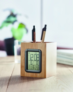 Logotrade reklaamtooted pilt: Bambusest pliiatsihoidja ja LCD kell