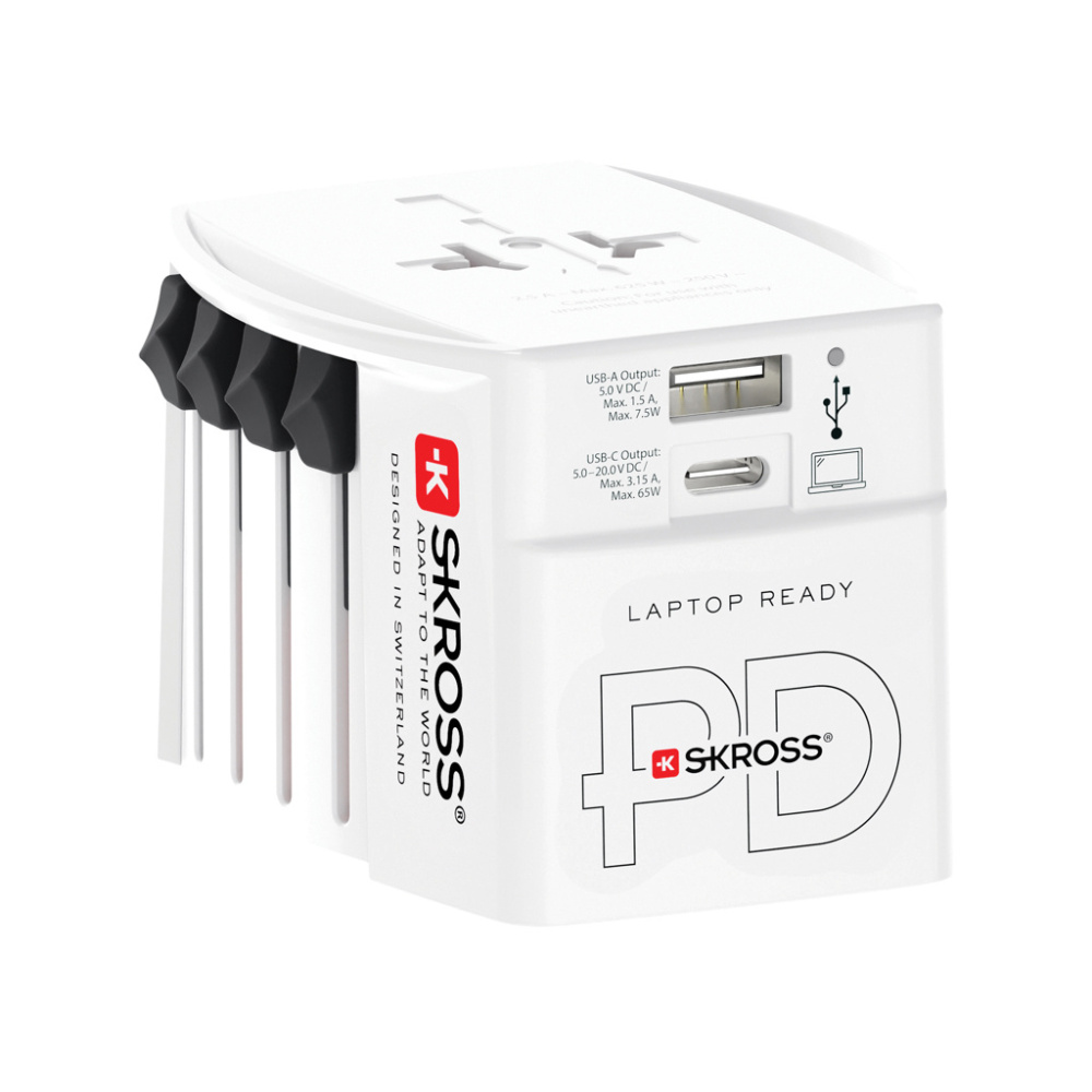 Logotrade reklaamkingituse foto: SKROSS World Travel Adapter MUV 65W PD USB C kaabliga