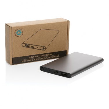 Logo trade liikelahja mainoslahja tuotekuva: 4000mAh virtapankki USB-C:llä RCS muovista/alumiinista