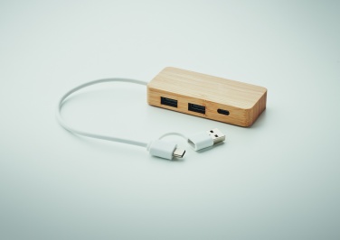 Logotrade liikelahjat mainoslahjat tuotekuva: 3 portin USB-keskitin bambua