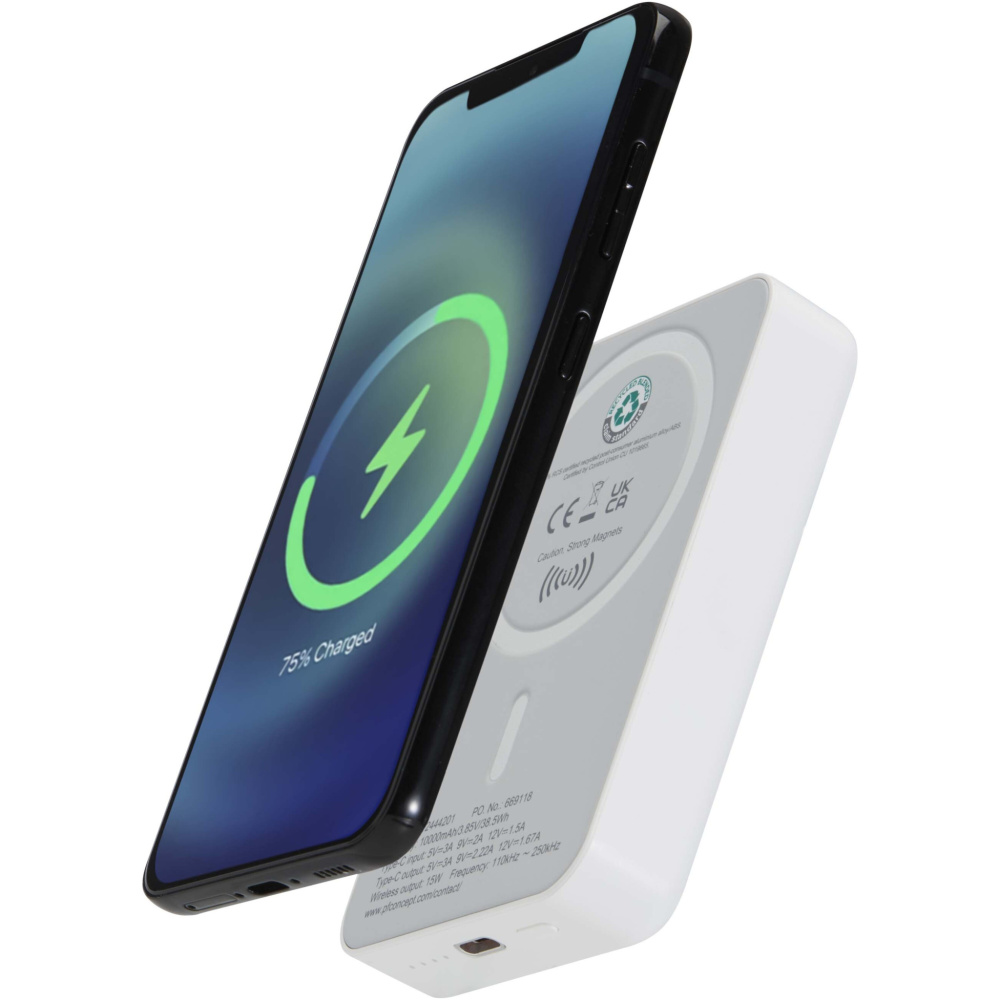 Logotrade dovana nuotrauka: „Acrab“ 10 000 mAh 15 W magnetinė belaidė išorinė baterija su 20 W PD – pagaminta iš perdirbto plastiko