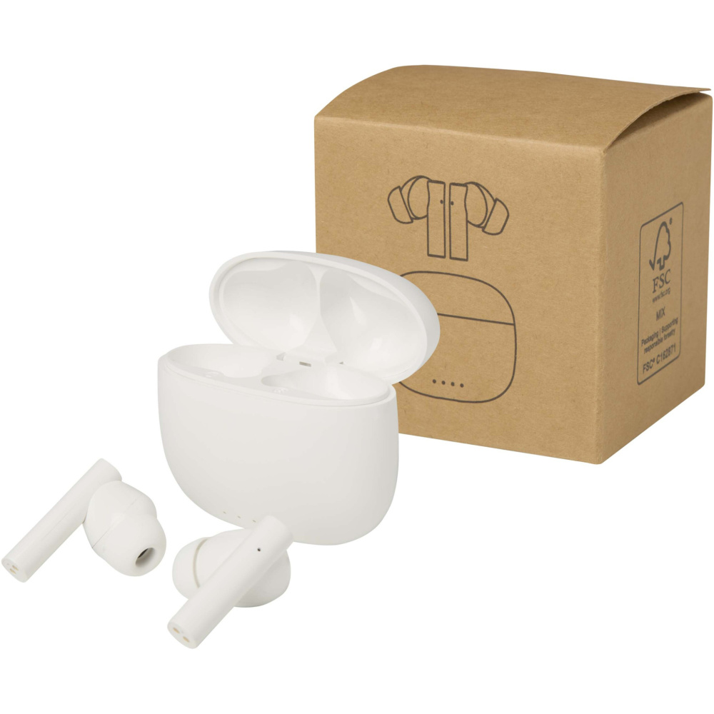 Logotrade firminės dovanos nuotrauka: „Alterf“ perdirbto plastiko „True Wireless Bluetooth®“ ausinės su silikoniniais ausų antgaliais