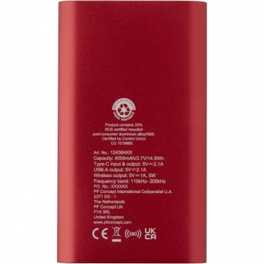 Logotrade ziemassvētku dāvanas foto: Juice 4000 mAh C tipa pārstrādāta alumīnija bezvadu barošanas banka 