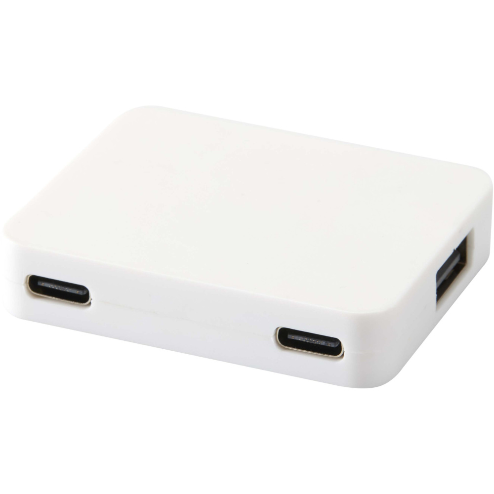 Logotrade dāvanas foto: Gaia 4 portu USB centrmezgls ar USB-A un C tipa izeju un divkāršu ieeju - izgatavots no pārstrādātas plastmasas