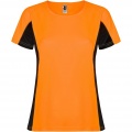 Shanghai kortärmad sport-T-shirt för dam, Fluor Orange / Solid svart