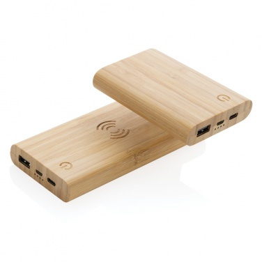 Logotrade kampanjprodukter bild: 8.000 mAh, 5W trådlös powerbank i bambu