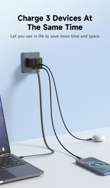 Logotrade reklamprodukter bild: Urban Vitamin Mendocino 65W GaN-laddare med utdragbar kabel